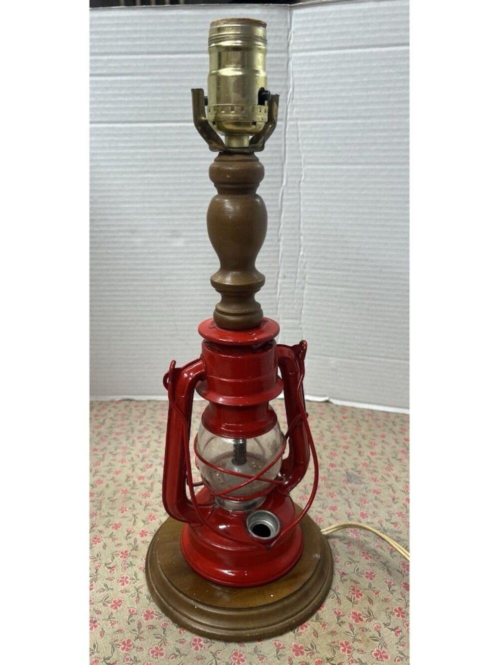 Winged Wheel No. 350 Red Kerosene Lantern Electric Table Lamp 15" Tall
